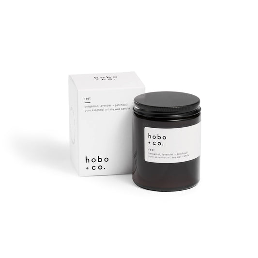Hobo+Co Rest Medium Essential Oil Soy Candle at Joetie Home Fragrance. Luxury Handmade Apothecary Soy Candles