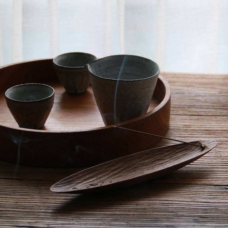 Walnut Boat-Shaped Incense Holder