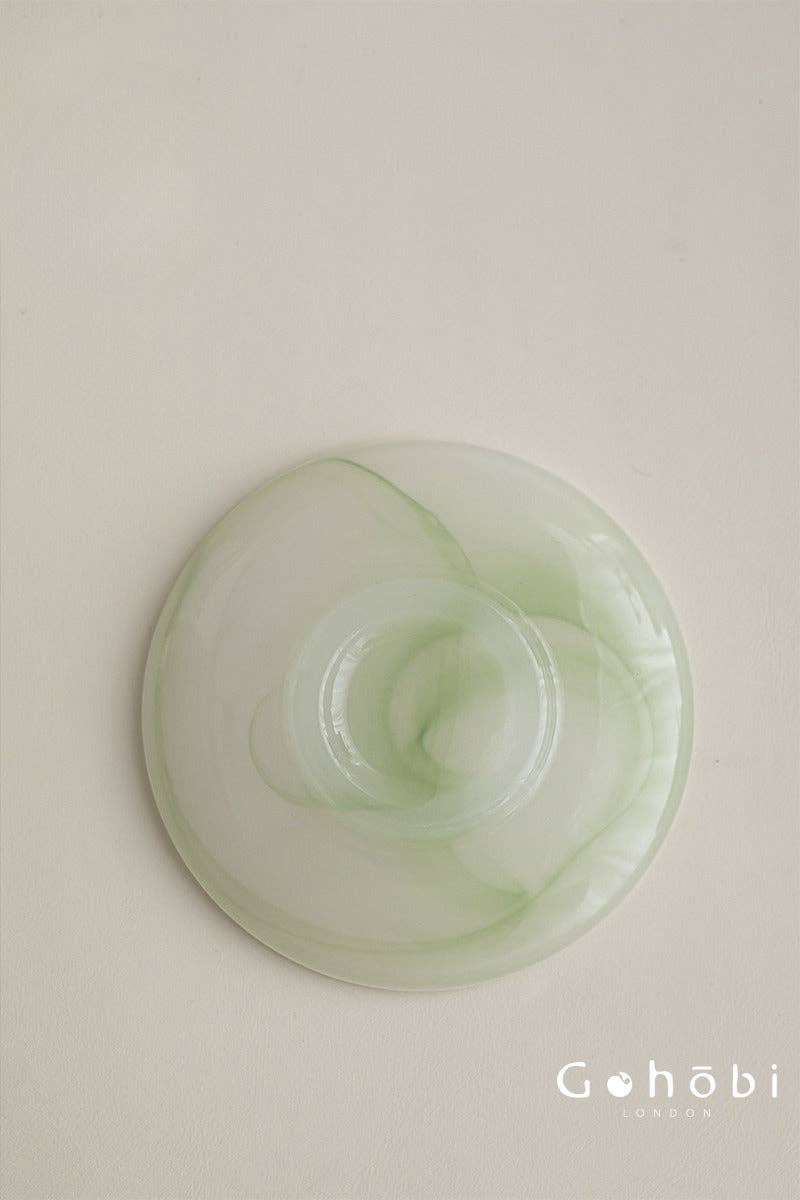 Gohobi Spring Shadow Glazed Incense Holder – Ceramic Ash Catching Incense Tray: Ink pattern incense tray (green) + Incense plug