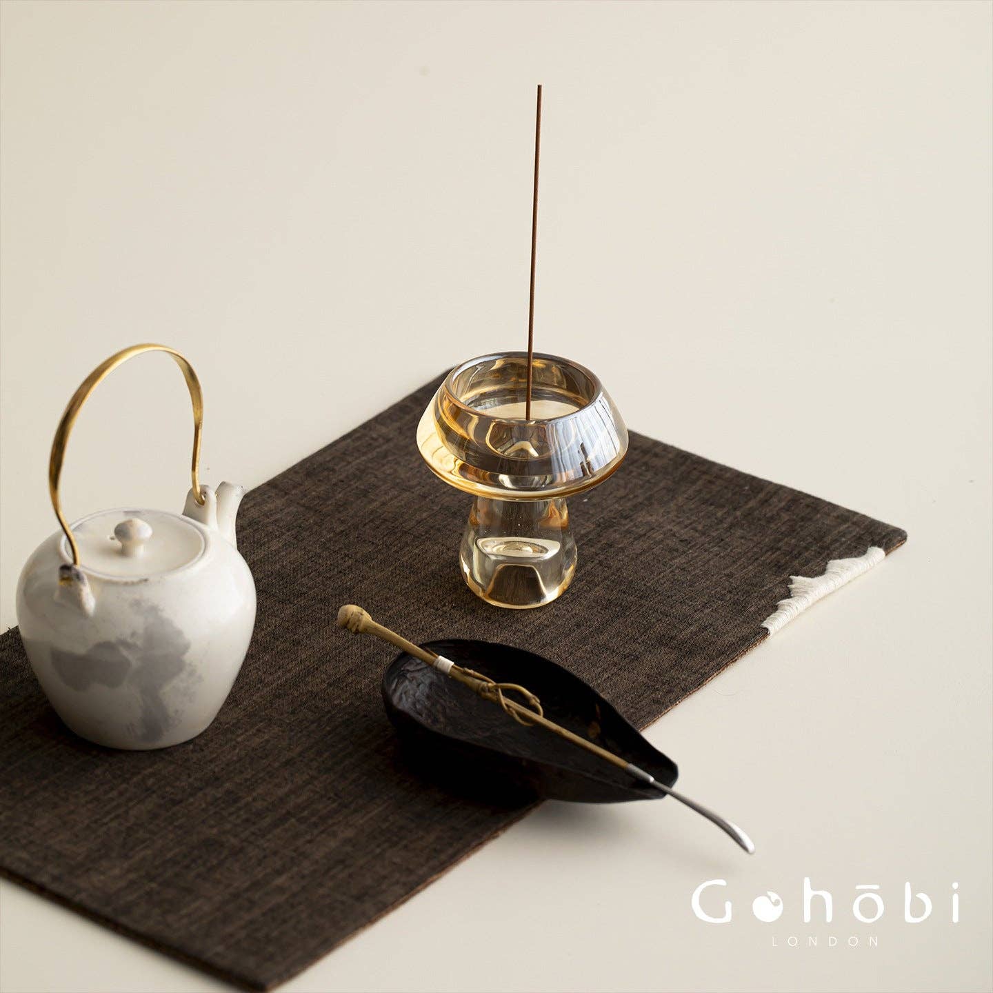 Gohobi Mushroom Glass Incense Holder – New Chinese Style Desktop Incense Tray: Dark Green