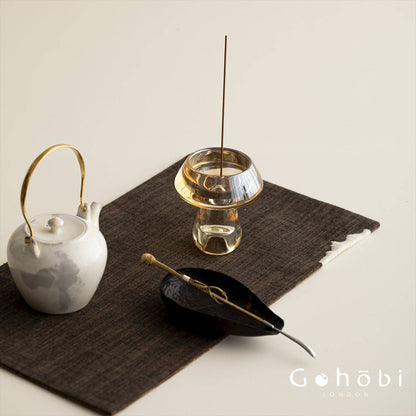 Gohobi Mushroom Glass Incense Holder – New Chinese Style Desktop Incense Tray: Dark Green