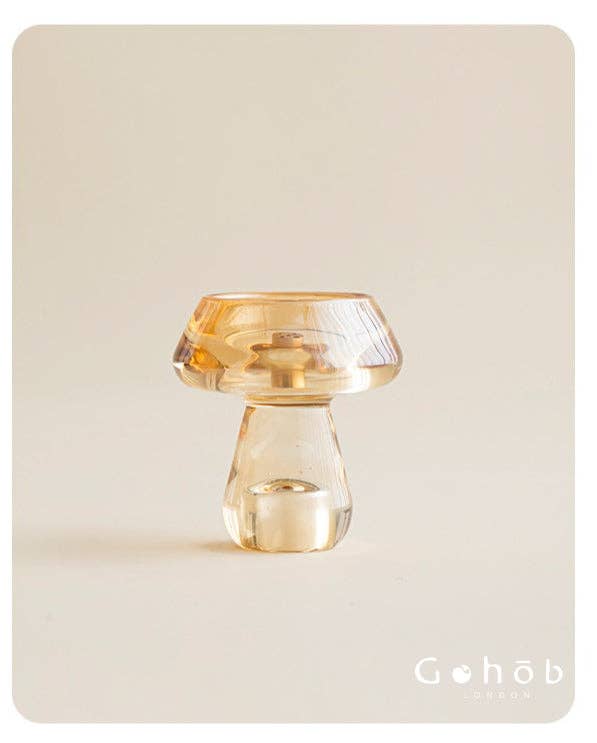 Gohobi Mushroom Glass Incense Holder – New Chinese Style Desktop Incense Tray: Bright Yellow