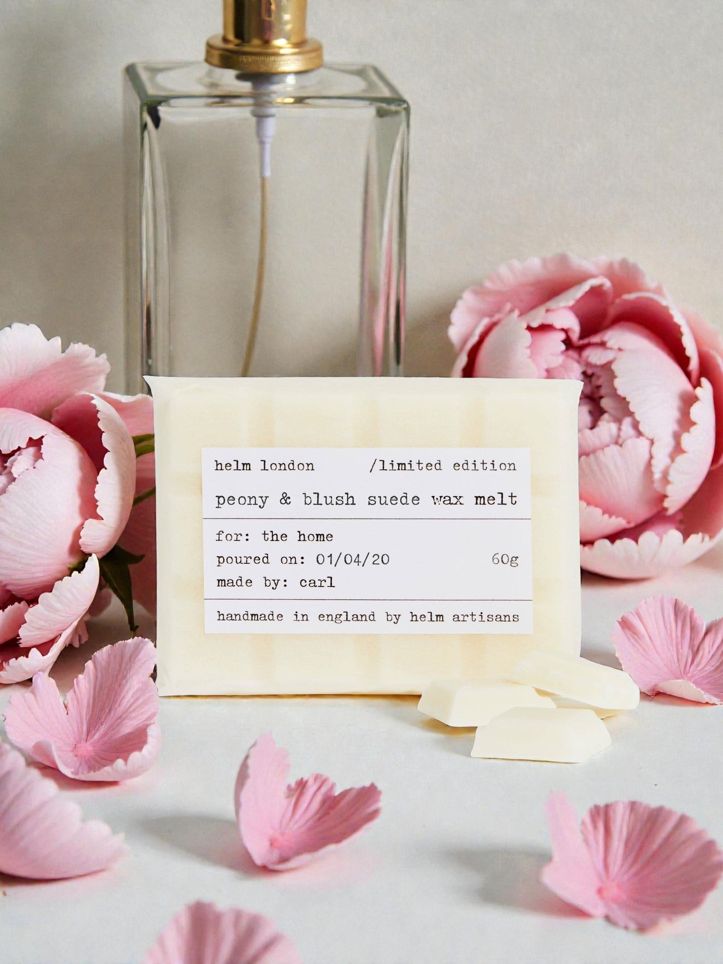 Peony & Blush Suede Wax Melt Bar – 60g Soy Blend by Helm London