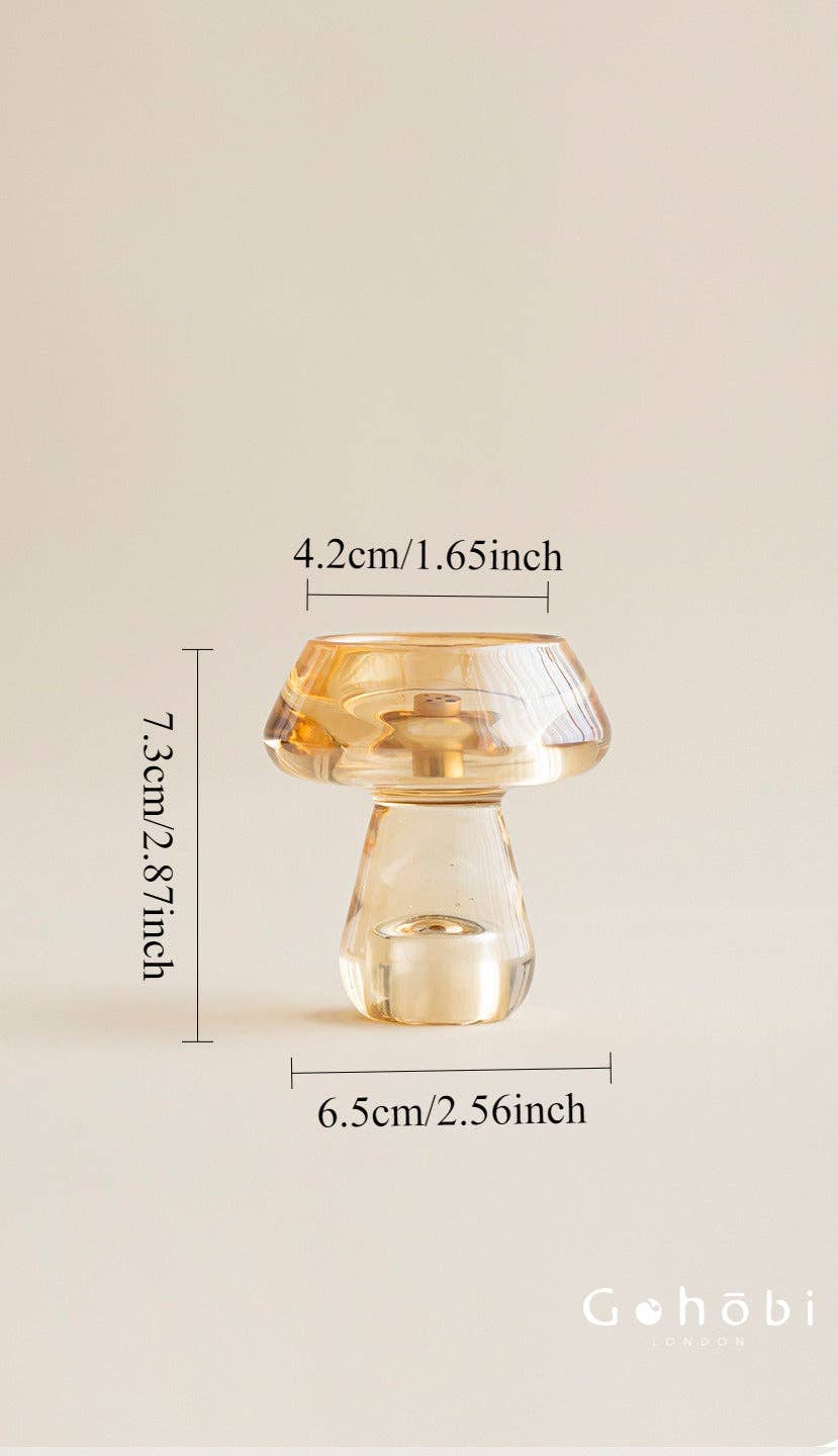 Gohobi Mushroom Glass Incense Holder – New Chinese Style Desktop Incense Tray: Bright Yellow