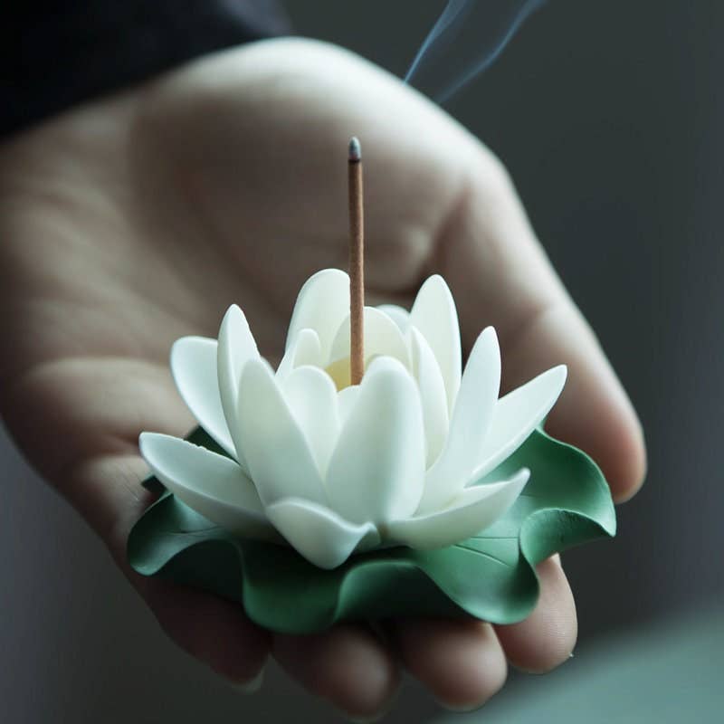 Gohobi Handmade White Lotus Incense Stick Holder at Joetie Home Fragrance. Luxury Handmade Apothecary Soy Candles