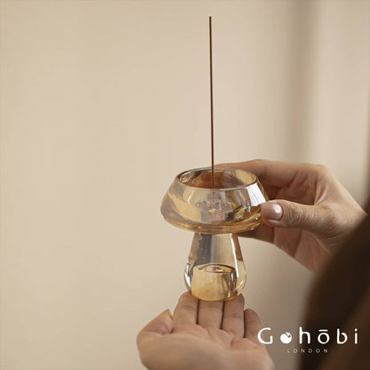 Gohobi Mushroom Glass Incense Holder – New Chinese Style Desktop Incense Tray: Bright Yellow