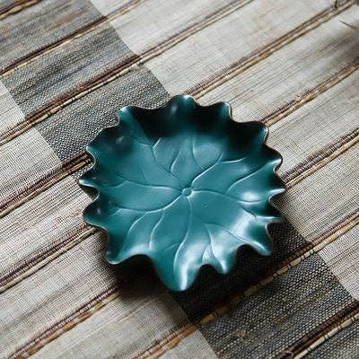 Gohobi Handmade Ceramic Lotus Leaf Incense Holder Plate at Joetie Home Fragrance. Luxury Handmade Apothecary Soy Candles