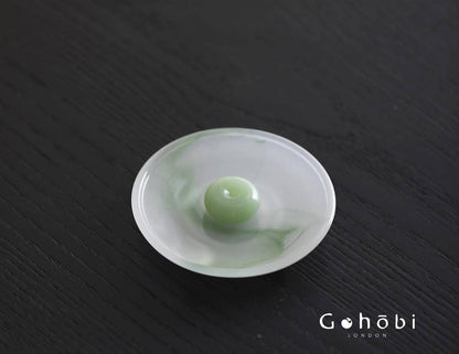 Gohobi Spring Shadow Glazed Incense Holder – Ceramic Ash Catching Incense Tray: Ink pattern incense tray (green) + Incense plug