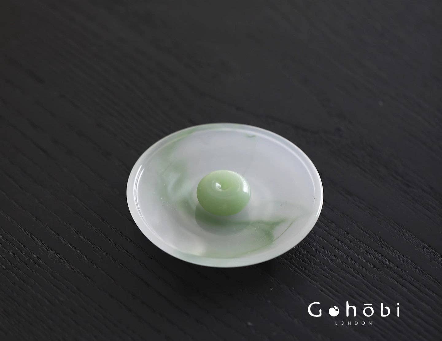 Gohobi Spring Shadow Glazed Incense Holder – Ceramic Ash Catching Incense Tray: Green incense plate + Incense plug