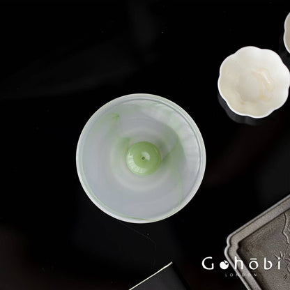 Gohobi Spring Shadow Glazed Incense Holder – Ceramic Ash Catching Incense Tray: Ink pattern incense tray (green) + Incense plug