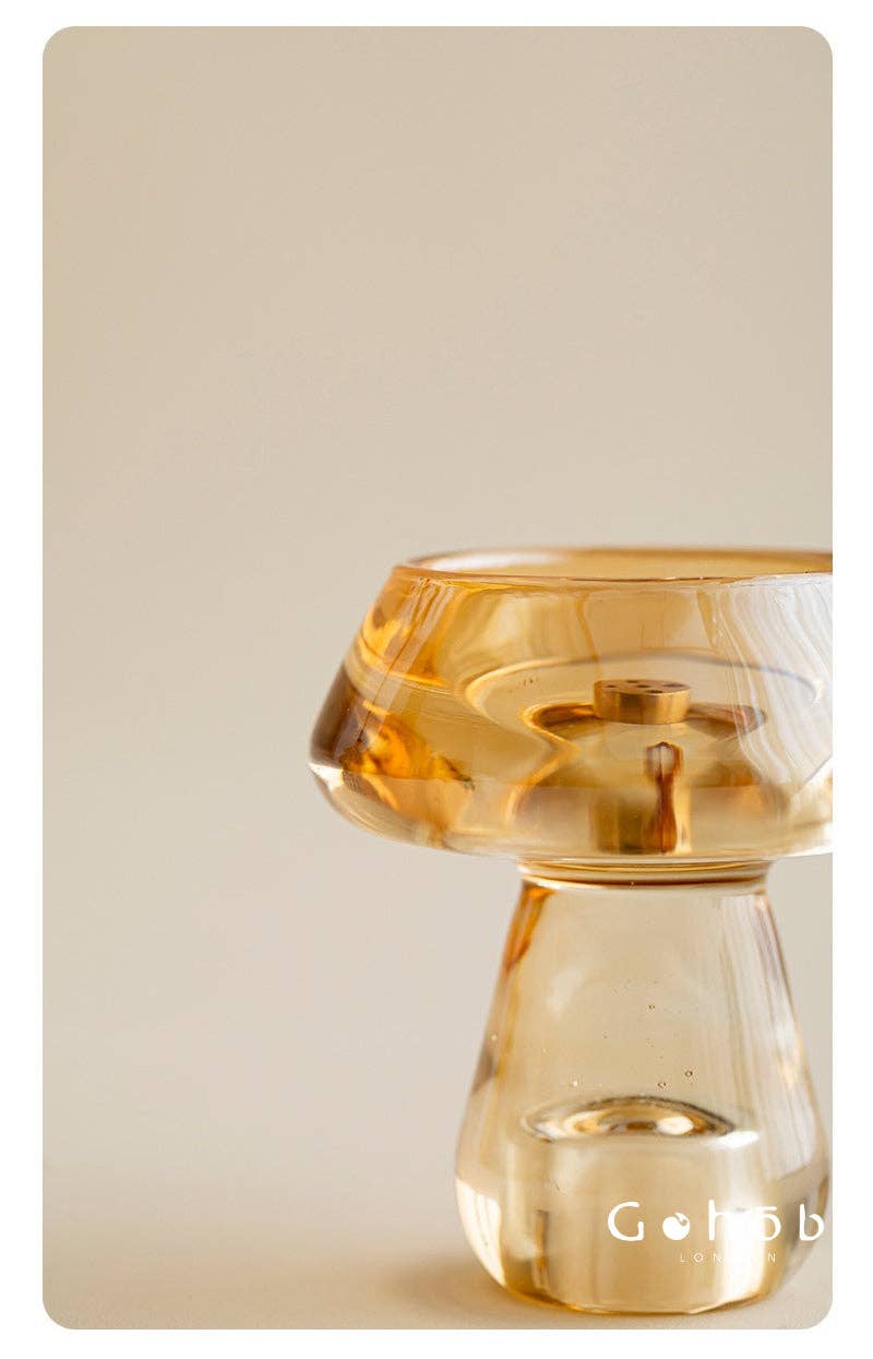 Gohobi Mushroom Glass Incense Holder – New Chinese Style Desktop Incense Tray: Bright Yellow