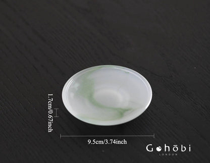 Gohobi Spring Shadow Glazed Incense Holder – Ceramic Ash Catching Incense Tray: Ink pattern incense tray (green) + Incense plug