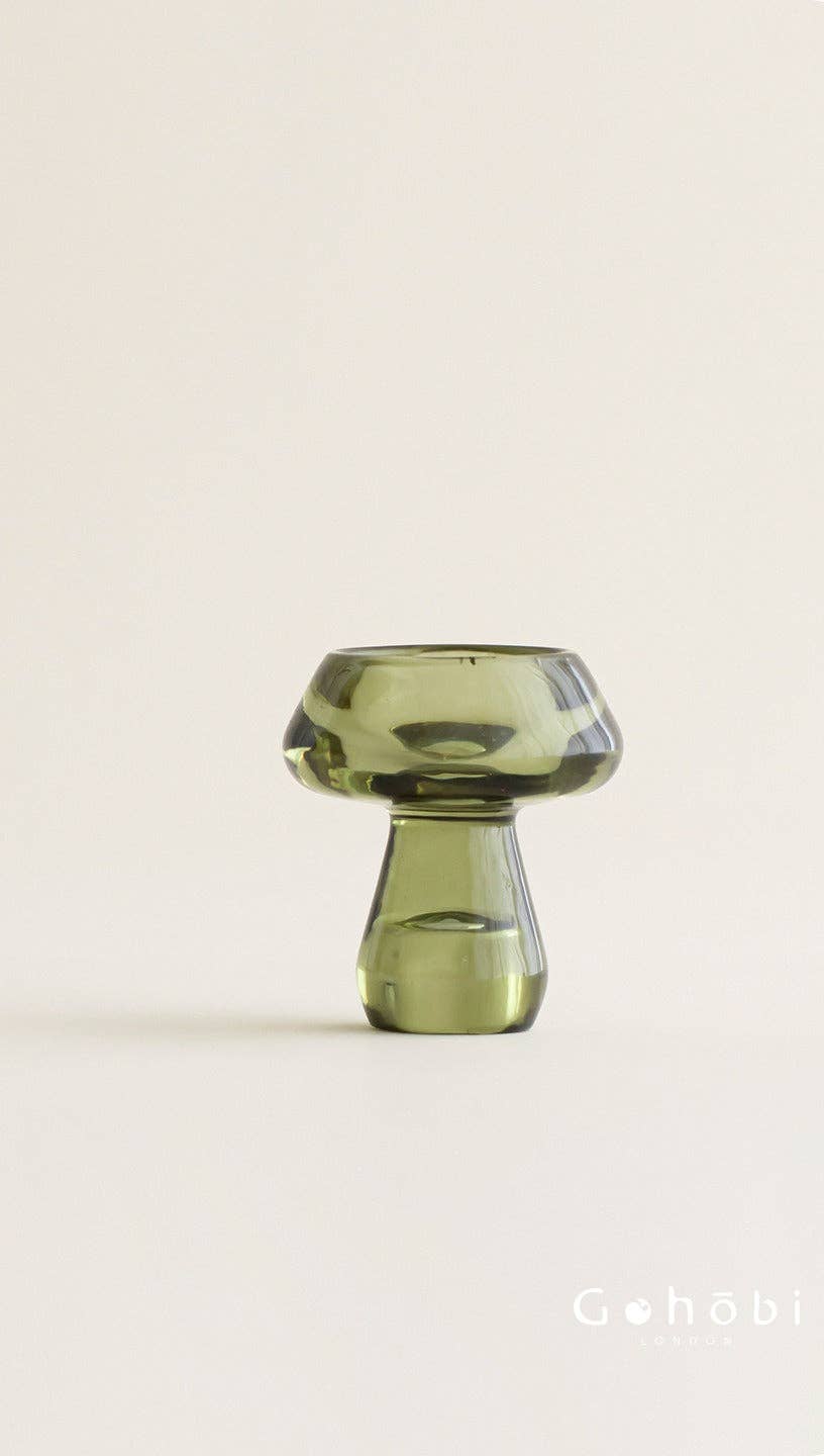 Gohobi Mushroom Glass Incense Holder – New Chinese Style Desktop Incense Tray: Dark Green