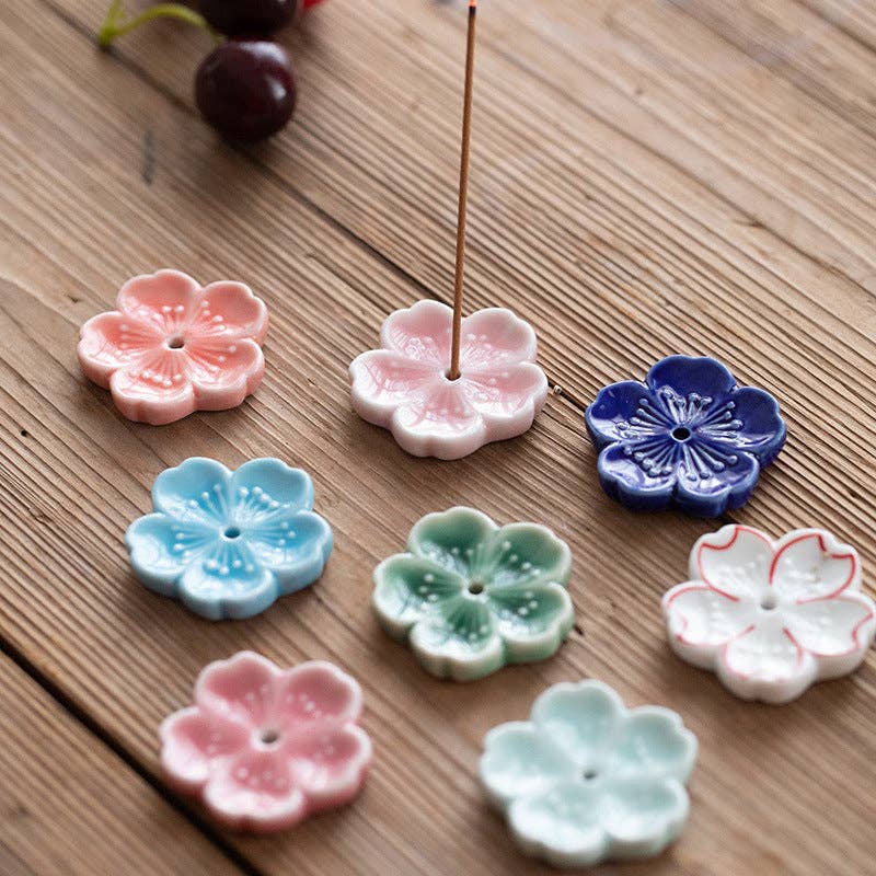 Gohobi Handmade Ceramic Cherry Blossom Incense Stick Holder at Joetie Home Fragrance. Luxury Handmade Apothecary Soy Candles