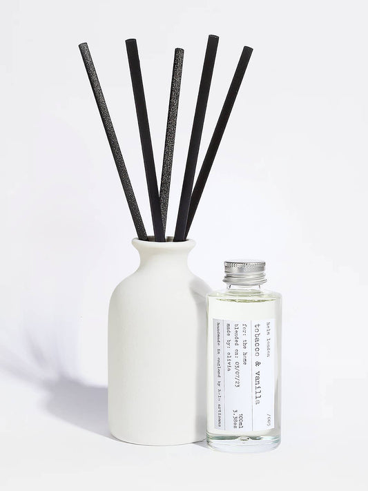 Helm London Tobacco & Vanilla Ceramic Luxury Reed Diffuser at Joetie Home Fragrance. Luxury Handmade Apothecary Soy Candles