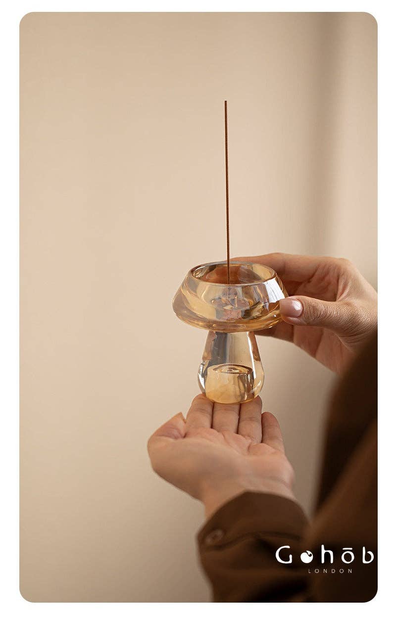 Gohobi Mushroom Glass Incense Holder – New Chinese Style Desktop Incense Tray: Bright Yellow