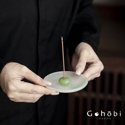 Gohobi Spring Shadow Glazed Incense Holder – Ceramic Ash Catching Incense Tray: Incense plug