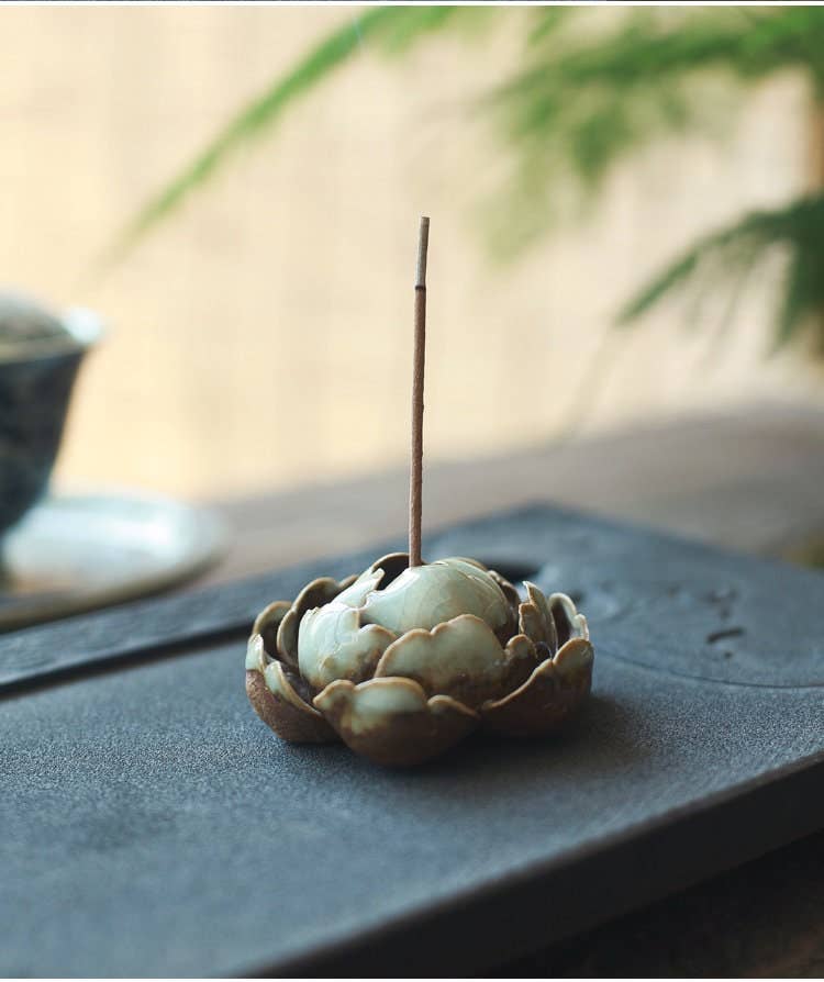 Gohobi Handmade Ceramic Green Lotus Incense Stick Holder at Joetie Home Fragrance. Luxury Handmade Apothecary Soy Candles