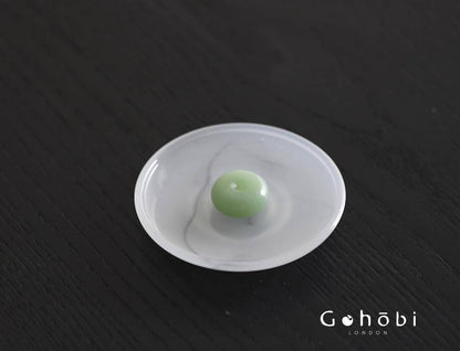 Gohobi Spring Shadow Glazed Incense Holder – Ceramic Ash Catching Incense Tray: Ink pattern incense tray (green) + Incense plug
