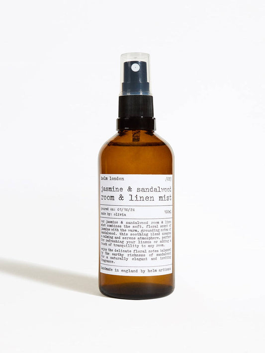 Helm London Jasmine & Sandalwood Room & Linen Mist - 100ml at Joetie Home Fragrance. Luxury Handmade Apothecary Soy Candles