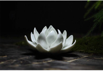 Gohobi Handmade Ceramic White Lotus Incense Stick Holder at Joetie Home Fragrance. Luxury Handmade Apothecary Soy Candles