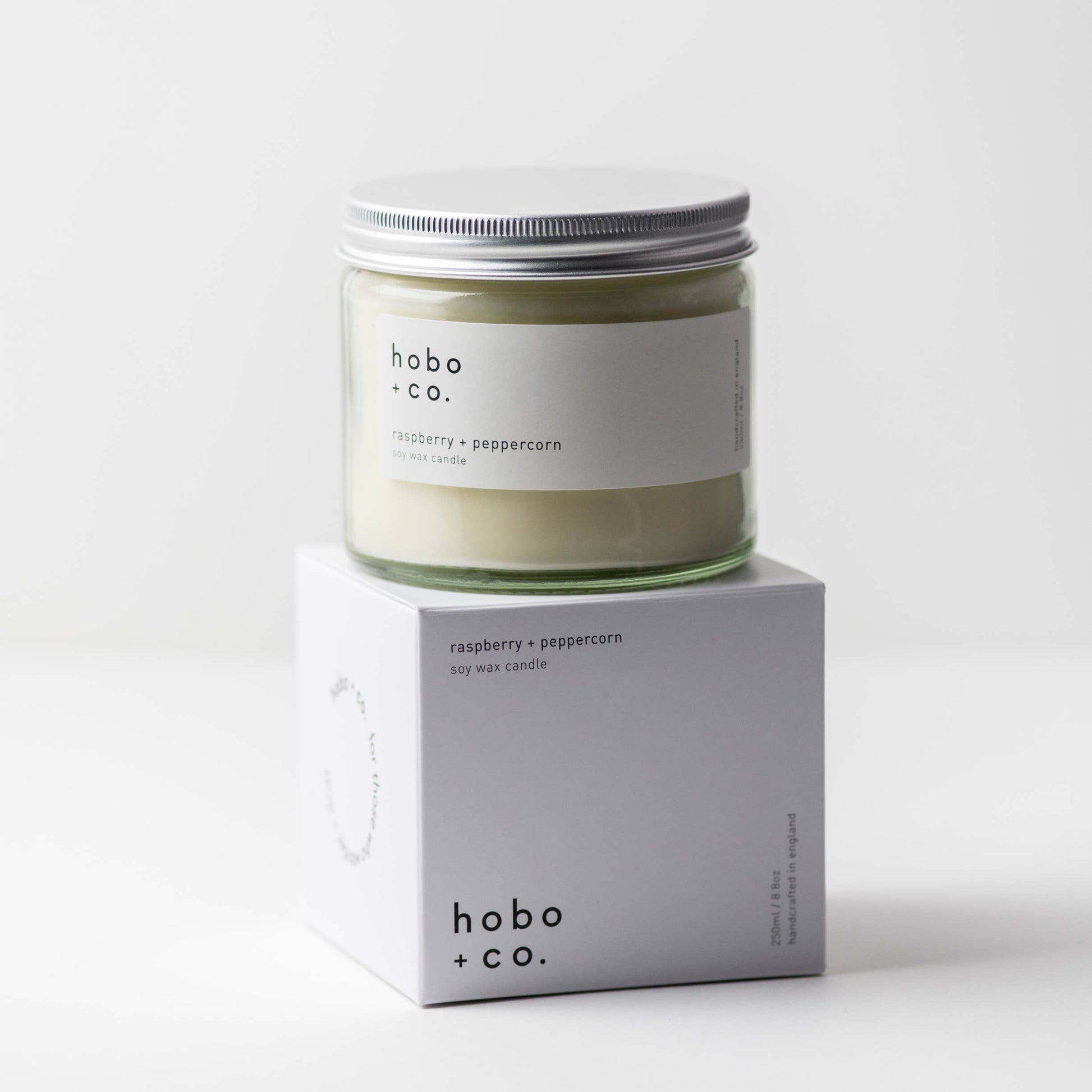 Hobo+Co Raspberry + Peppercorn Large Soy Candle at Joetie Home Fragrance. Luxury Handmade Apothecary Soy Candles