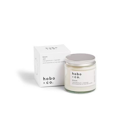 Hobo+Co Bloom Small Essential Oil Soy Wax Candle at Joetie Home Fragrance. Luxury Handmade Apothecary Soy Candles