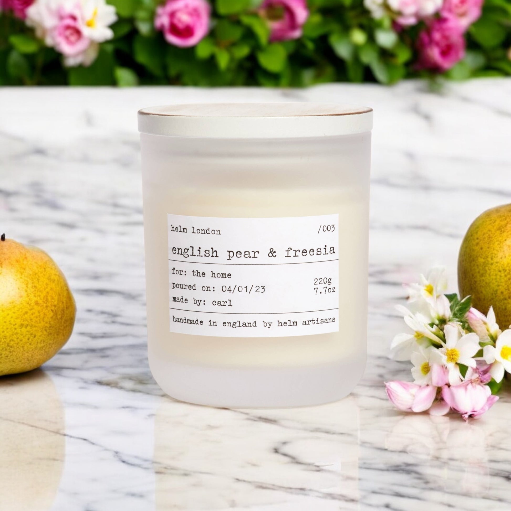 Helm London English Pear & Freesia Soy Wax Candle at Joetie Home Fragrance. Luxury Handmade Apothecary Soy Candles