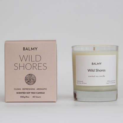 Balmy Wild Shores Soy Wax Candle at Joetie Home Fragrance. Luxury Handmade Apothecary Soy Candles