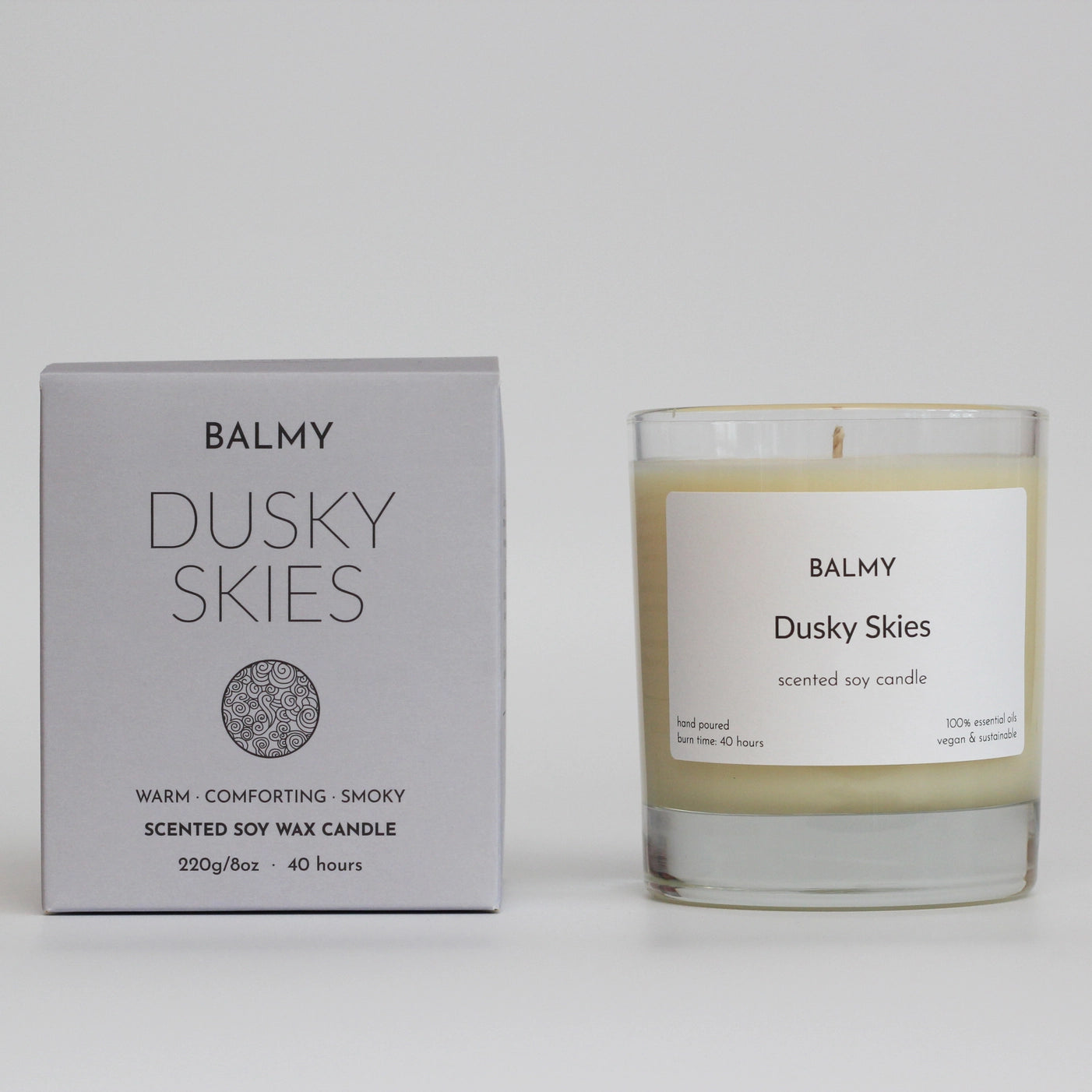 Balmy Dusky Skies Soy Wax Candle at Joetie Home Fragrance. Luxury Handmade Apothecary Soy Candles