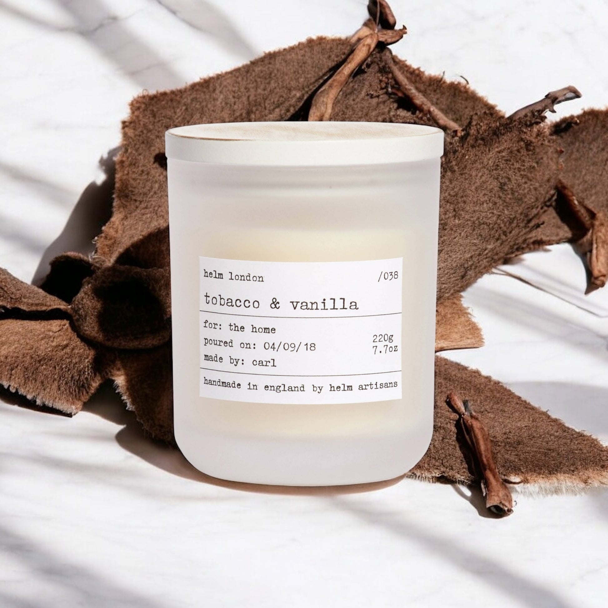 Helm London Tobacco & Vanilla Soy Wax Candle at Joetie Home Fragrance. Luxury Handmade Apothecary Soy Candles