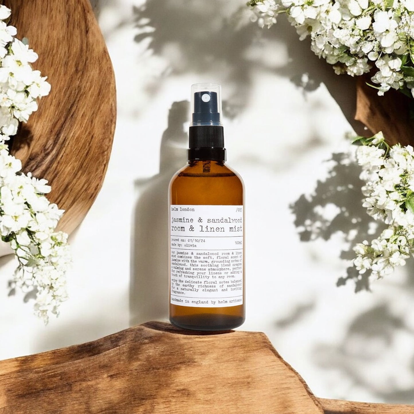 Helm London Jasmine & Sandalwood Room & Linen Mist - 100ml at Joetie Home Fragrance. Luxury Handmade Apothecary Soy Candles