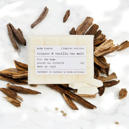 Helm London Tobacco & Vanilla Wax Melt at Joetie Home Fragrance. Luxury Handmade Apothecary Soy Candles