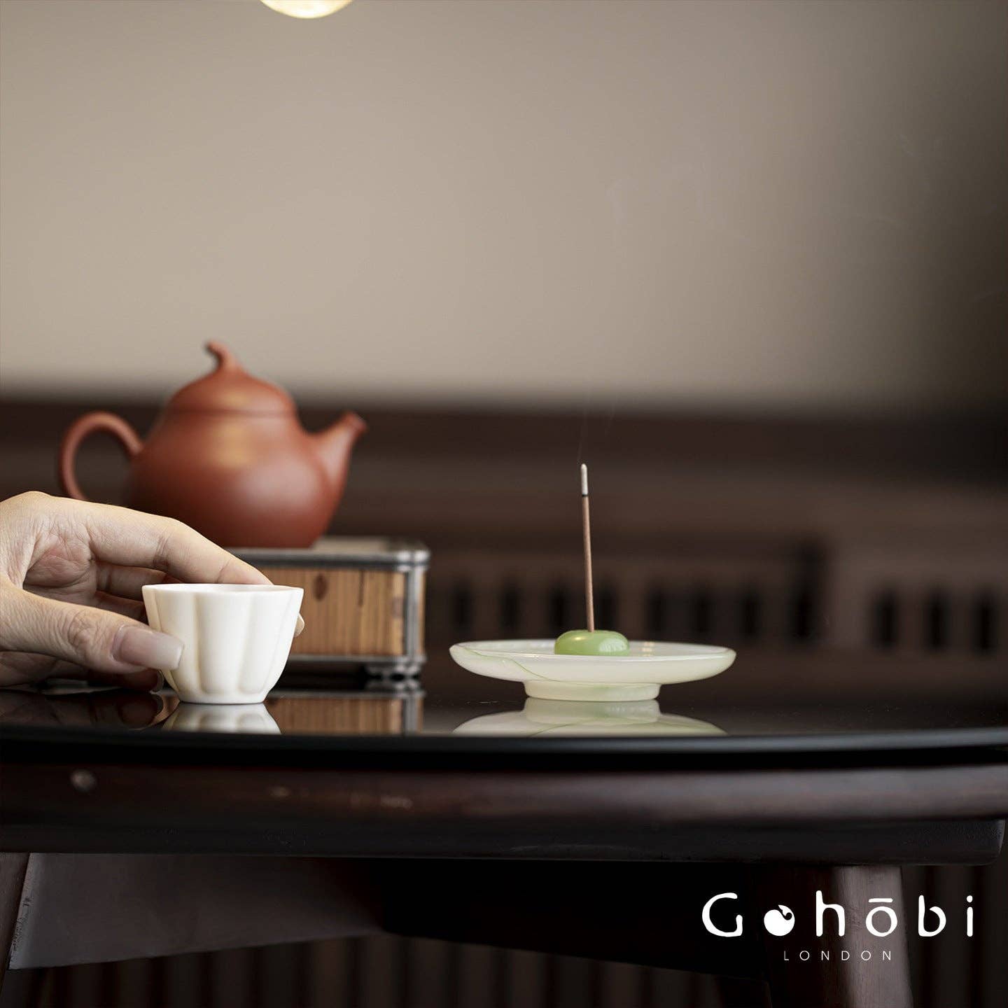 Gohobi Spring Shadow Glazed Incense Holder – Ceramic Ash Catching Incense Tray: Ink pattern incense plate - green