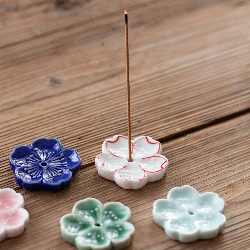 Gohobi Handmade Ceramic Cherry Blossom Incense Stick Holder at Joetie Home Fragrance. Luxury Handmade Apothecary Soy Candles