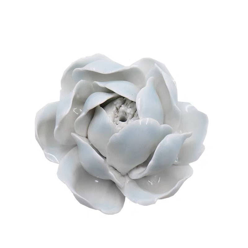 Gohobi Handmade Ceramic White Lotus Incense Stick Holder at Joetie Home Fragrance. Luxury Handmade Apothecary Soy Candles