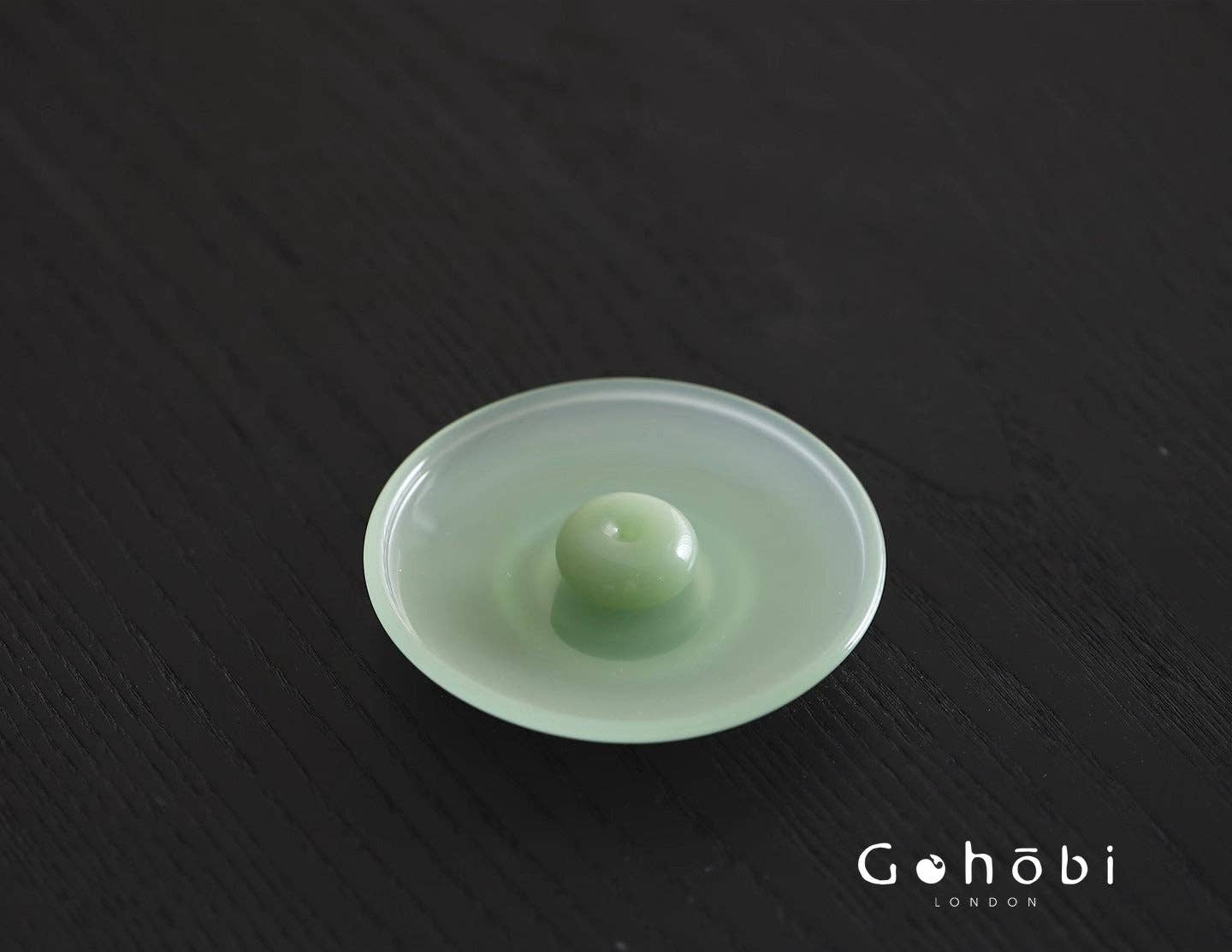 Gohobi Spring Shadow Glazed Incense Holder – Ceramic Ash Catching Incense Tray: Ink pattern incense tray (green) + Incense plug