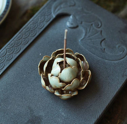 Gohobi Handmade Ceramic Green Lotus Incense Stick Holder at Joetie Home Fragrance. Luxury Handmade Apothecary Soy Candles