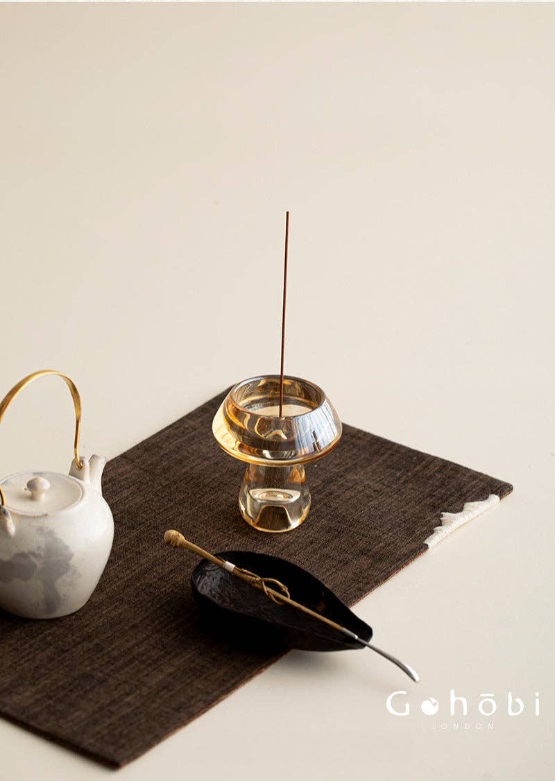 Gohobi Mushroom Glass Incense Holder – New Chinese Style Desktop Incense Tray: Dark Green