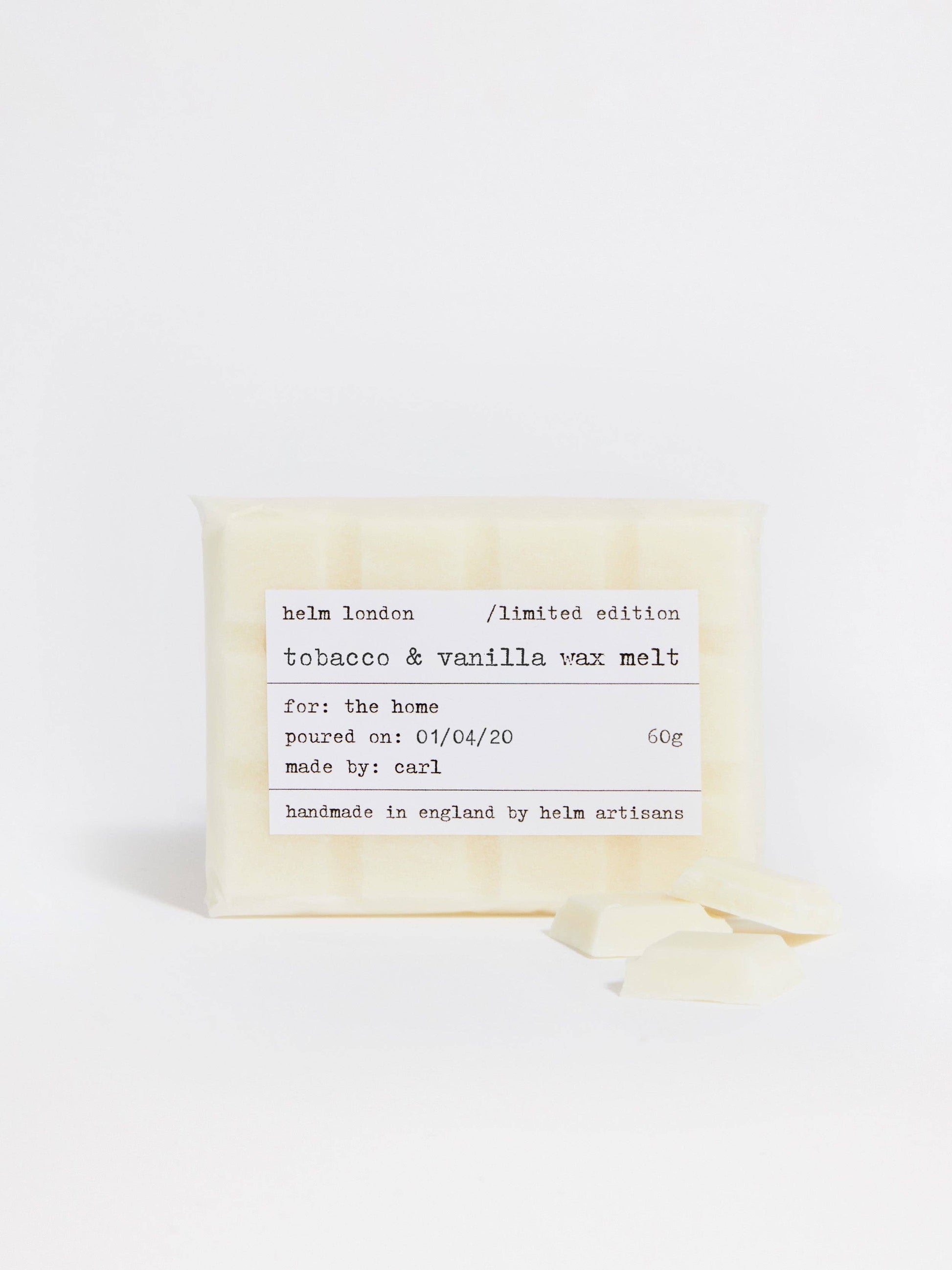 Helm London Tobacco & Vanilla Wax Melt at Joetie Home Fragrance. Luxury Handmade Apothecary Soy Candles