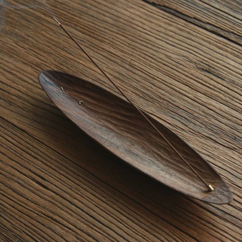 Walnut Boat-Shaped Incense Holder