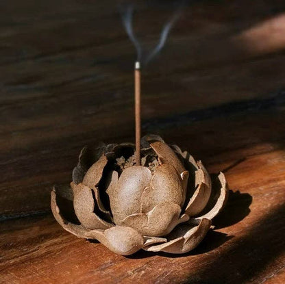 Gohobi Handmade Ceramic Brown Lotus Incense Stick Holder at Joetie Home Fragrance. Luxury Handmade Apothecary Soy Candles