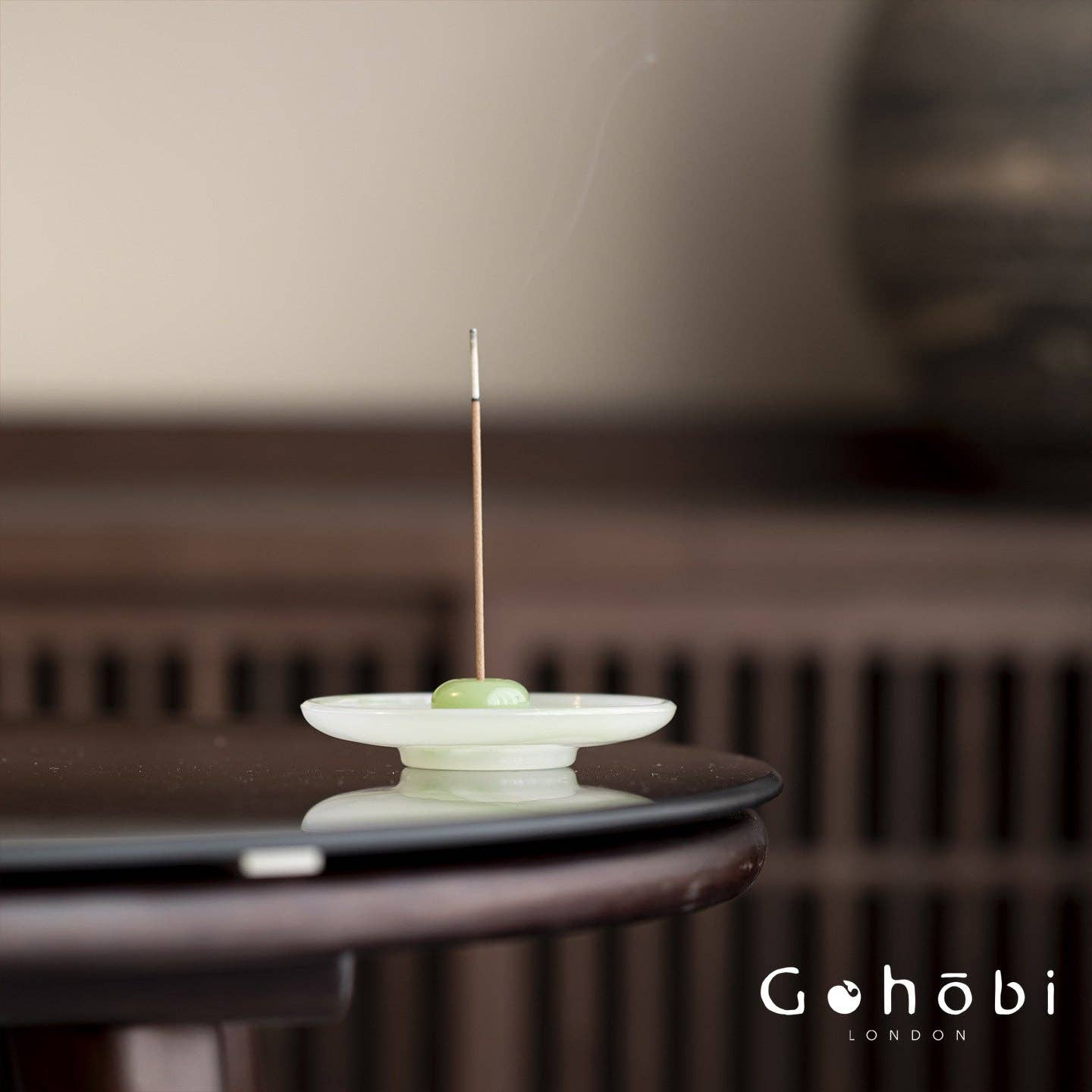 Gohobi Spring Shadow Glazed Incense Holder – Ceramic Ash Catching Incense Tray: Ink pattern incense tray (green) + Incense plug