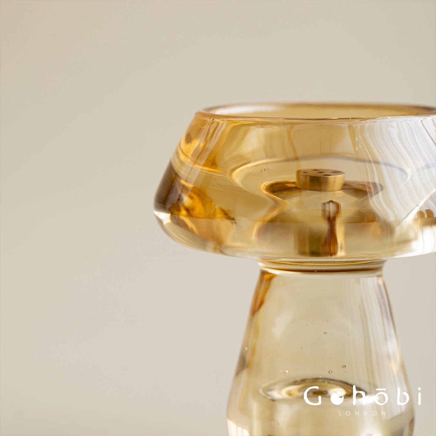 Gohobi Mushroom Glass Incense Holder – New Chinese Style Desktop Incense Tray: Bright Yellow