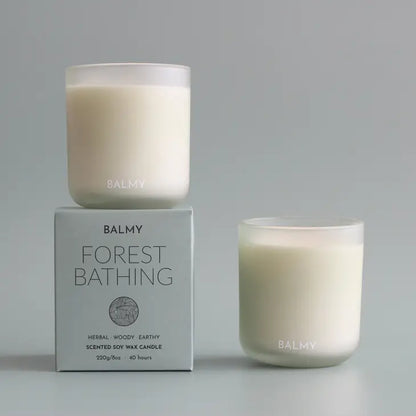 Balmy Forest Bathing Soy Wax Candle at Joetie Home Fragrance. Luxury Handmade Apothecary Soy Candles