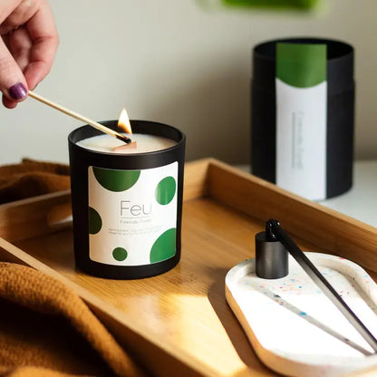 Feu Pine Cedarwood Woodenwick Soy Wax Candle at Joetie Home Fragrance. Luxury Handmade Apothecary Soy Candles
