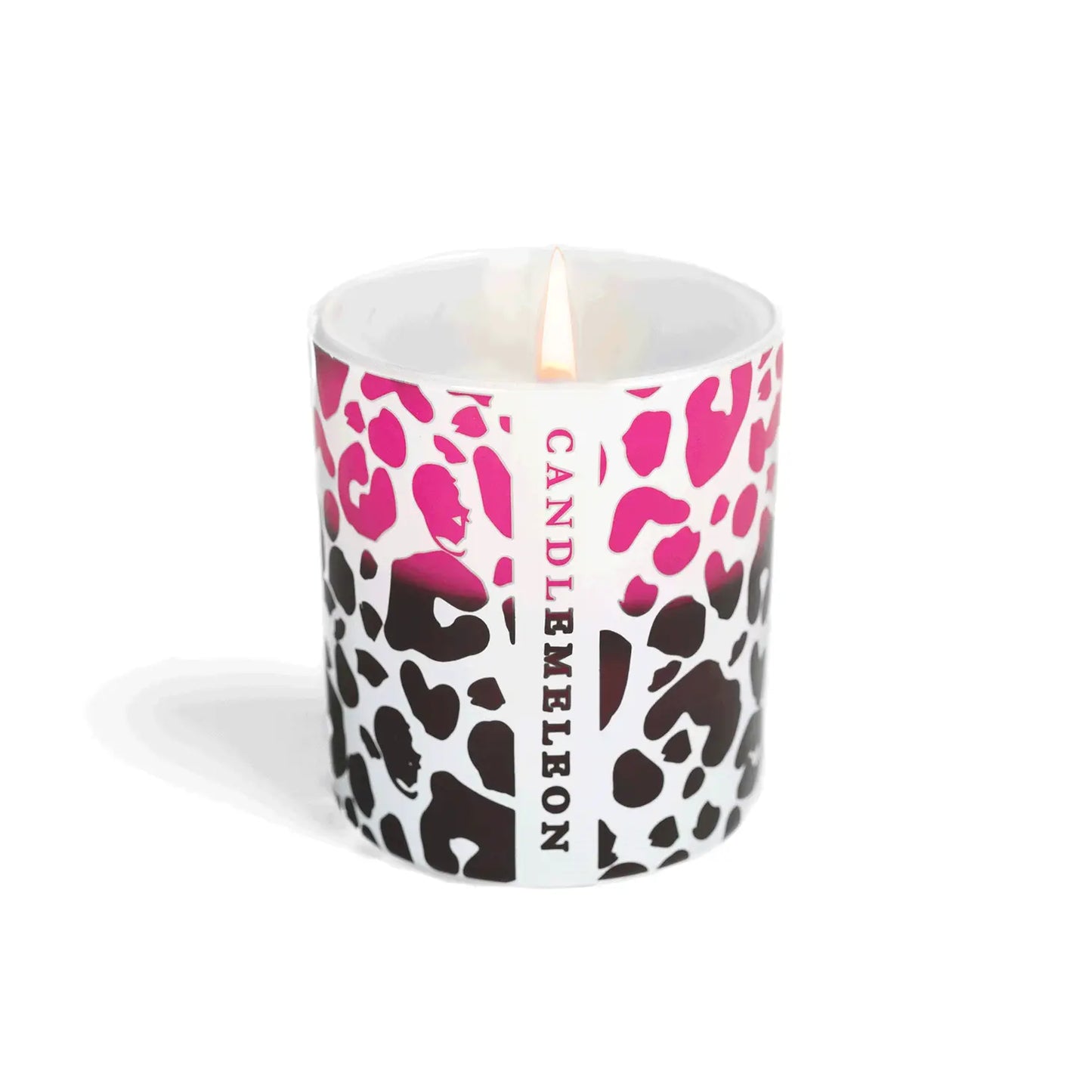 Candlemeleon Pink Leopard Woodenwick Soy Wax Candle at Joetie Home Fragrance. Luxury Handmade Apothecary Soy Candles