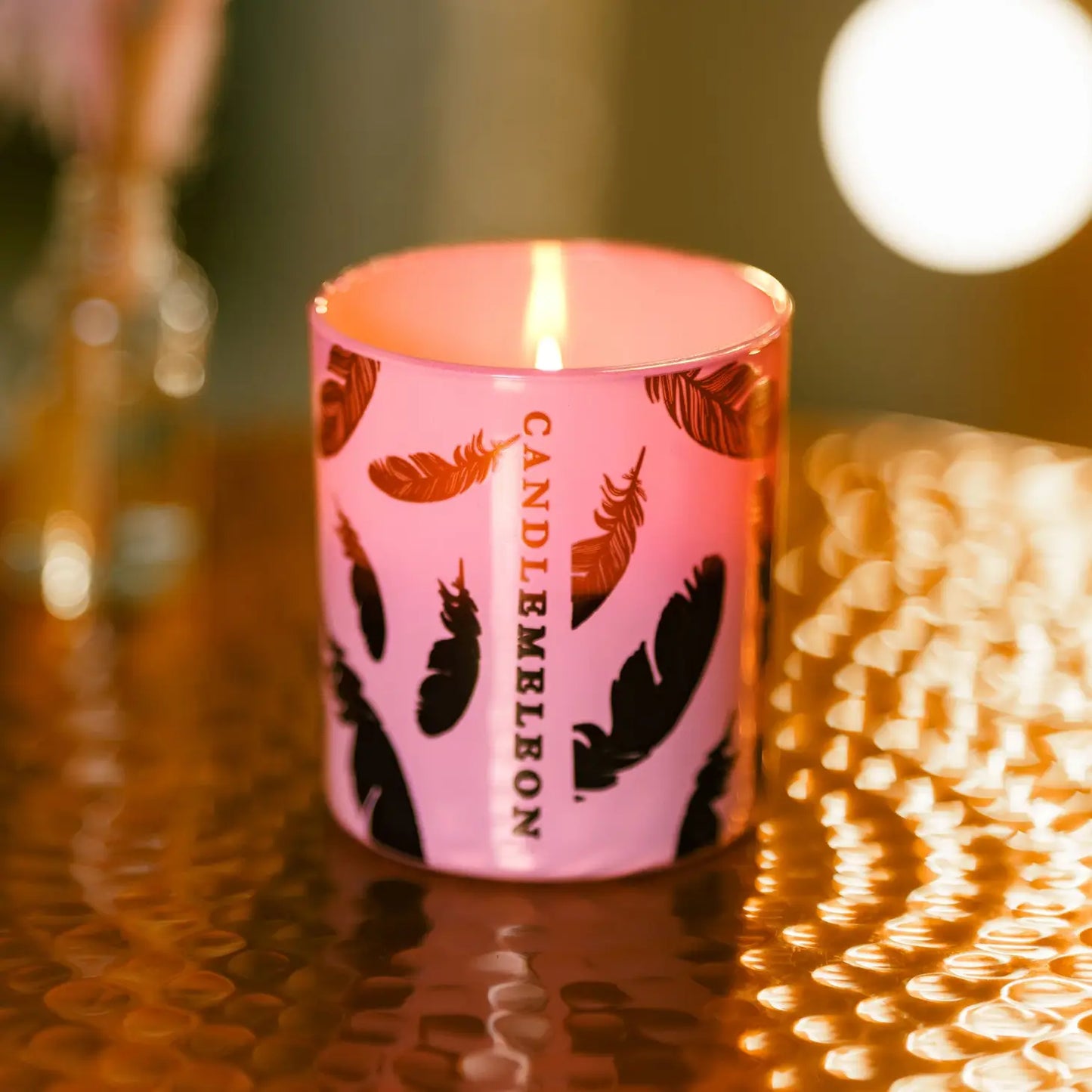 Candlemeleon Copper Feather Woodenwick Soy Wax Candle at Joetie Home Fragrance. Luxury Handmade Apothecary Soy Candles