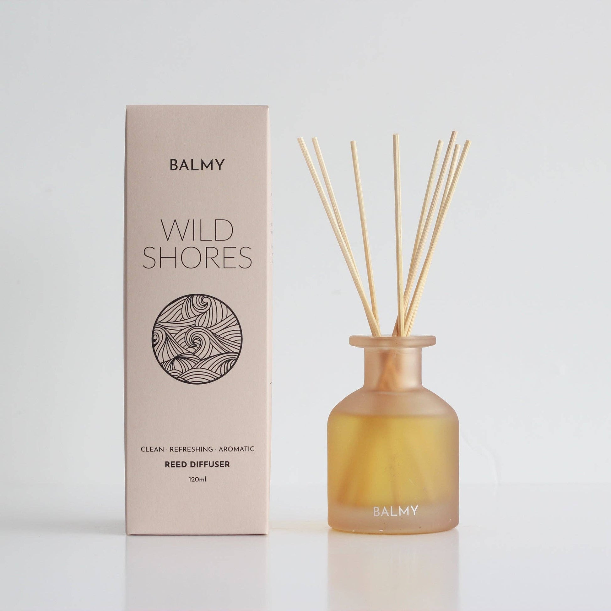 Balmy Wild Shores Reed Diffuser at Joetie Home Fragrance. Luxury Handmade Apothecary Soy Candles