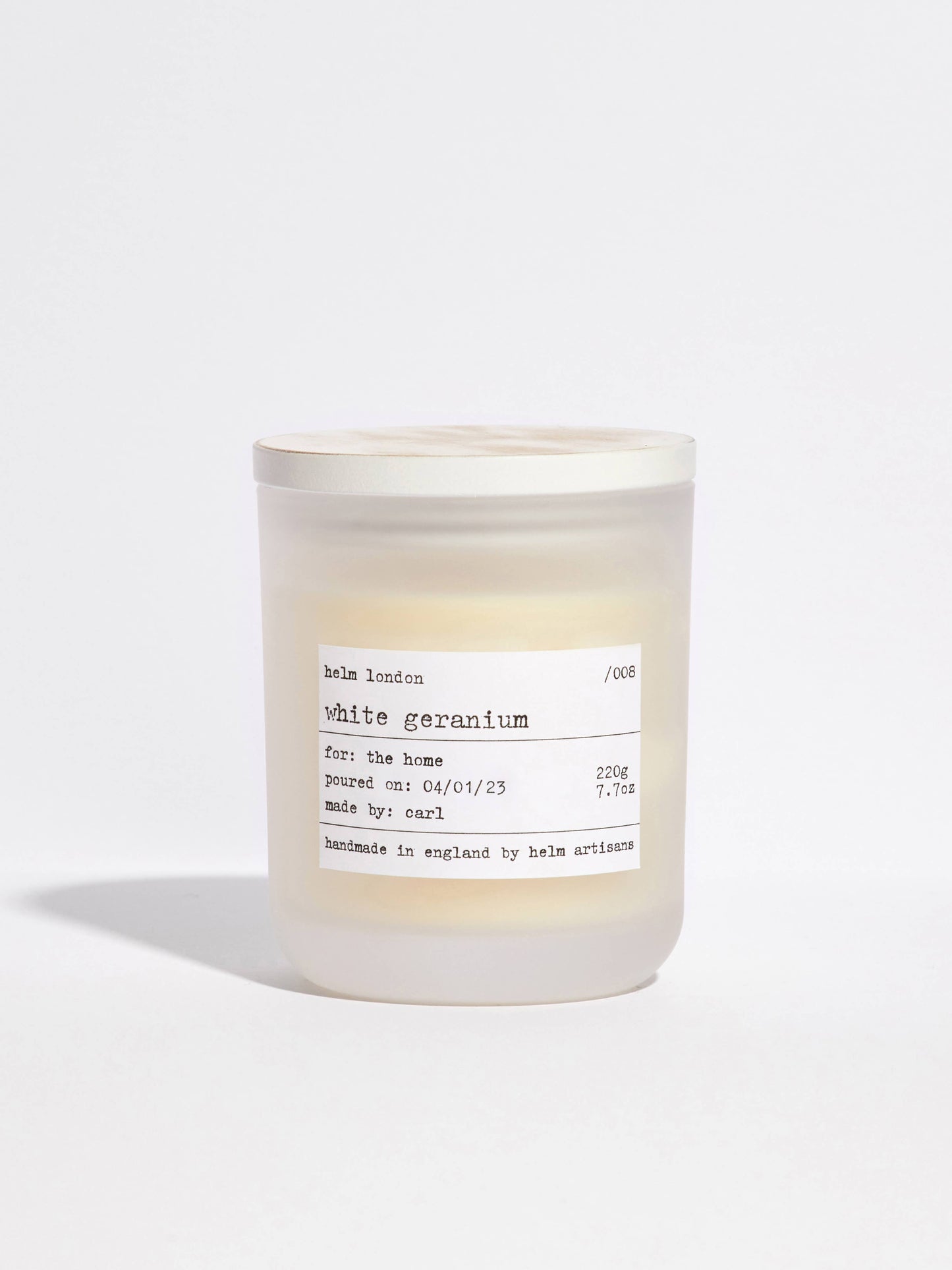 Helm London White Geranium Soy Wax Candle at Joetie Home Fragrance. Luxury Handmade Apothecary Soy Candles
